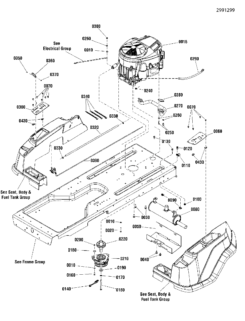 Engine Group Diagram and Parts List for ZT2042 2691138-00 Simplicity Lawn Tractor
