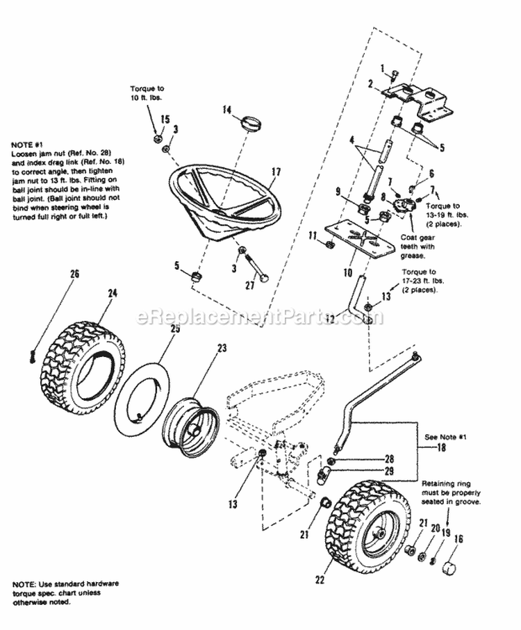 Steering  Front Wheels Group Diagram and Parts List for 1691045  Simplicity Lawn Tractor