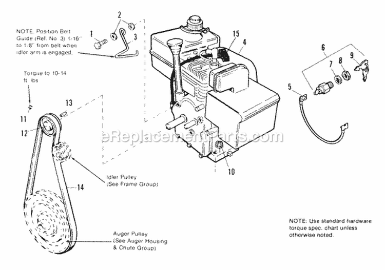Engine Group Diagram and Parts List for 1691417  Simplicity Snow Blower