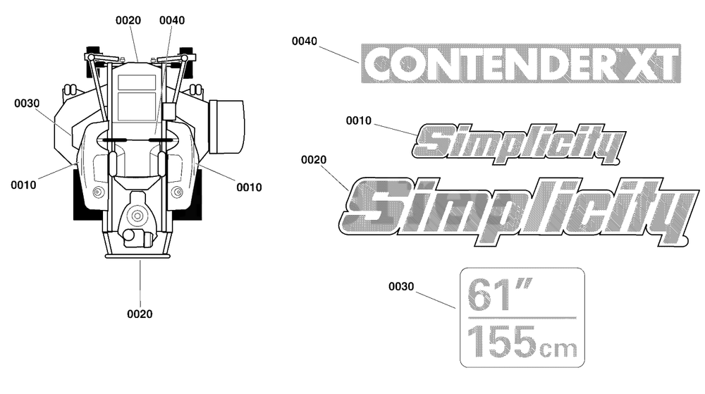 Decal Group - Brand And Model Diagram and Parts List for 5901744  Simplicity Lawn Tractor