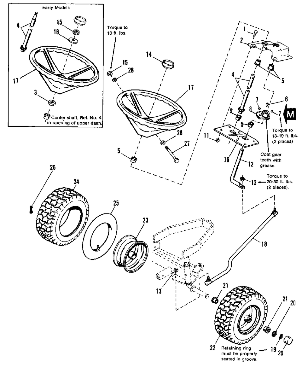 Steering Group - Early Models Diagram and Parts List for 6211 1690682 Simplicity Lawn Tractor