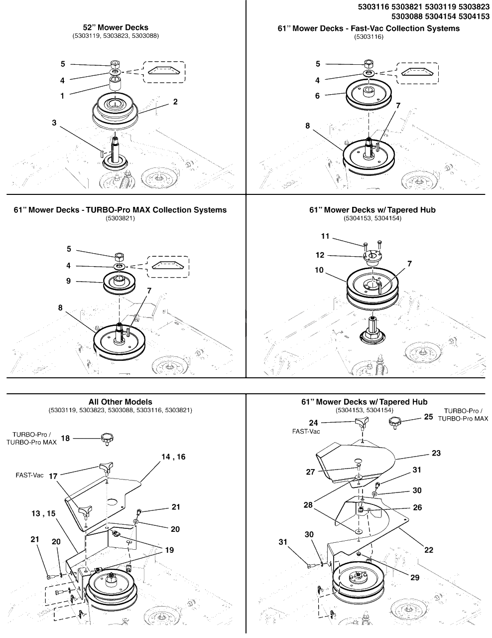 Mower Deck Guards And Spindle Pulley - 2-Belt Driven Mower Decks Diagram and Parts List for 5600864  Simplicity Lawn Tractor Accessories