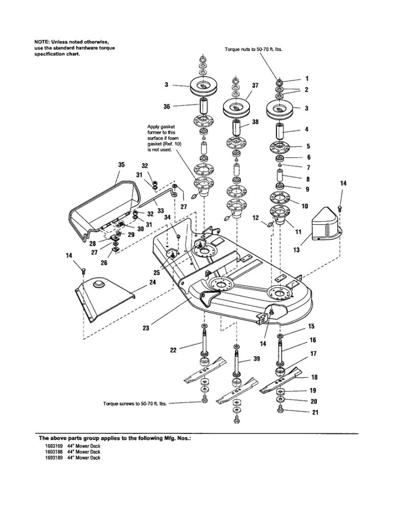 Housing/Arbors/Blades Diagram and Parts List for 1693169  Simplicity Lawn Tractor Accessories