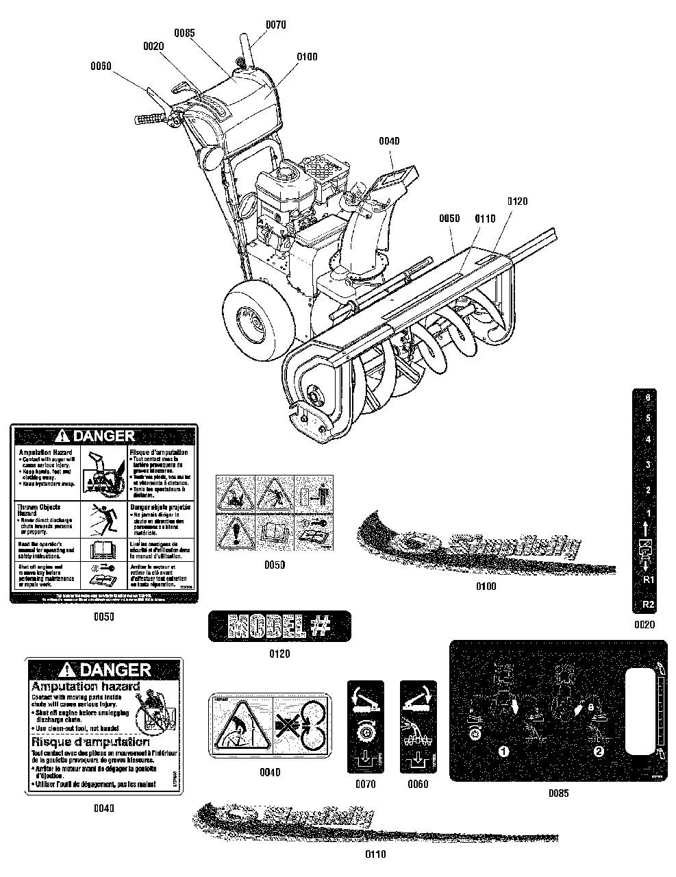 Decals Group Diagram and Parts List for L1226E 1695820 Simplicity Snow Blower
