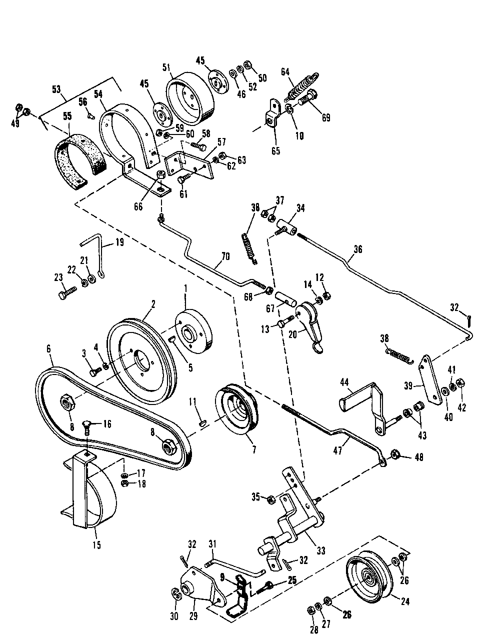7010-7016 Clutch And Brake Diagram and Parts List for 7010 1690018 Simplicity Lawn Tractor