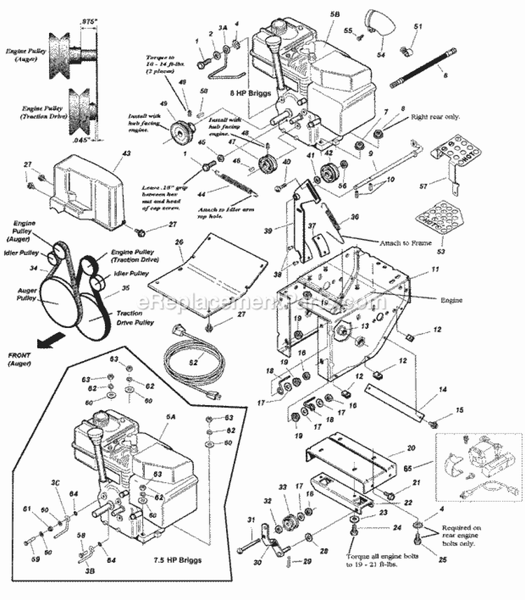Engine Pulleys  Frame Group - 7-12  8Hp Briggs  Stratton (S070Bs8H) Diagram and Parts List for 7800085  Simplicity Snow Blower