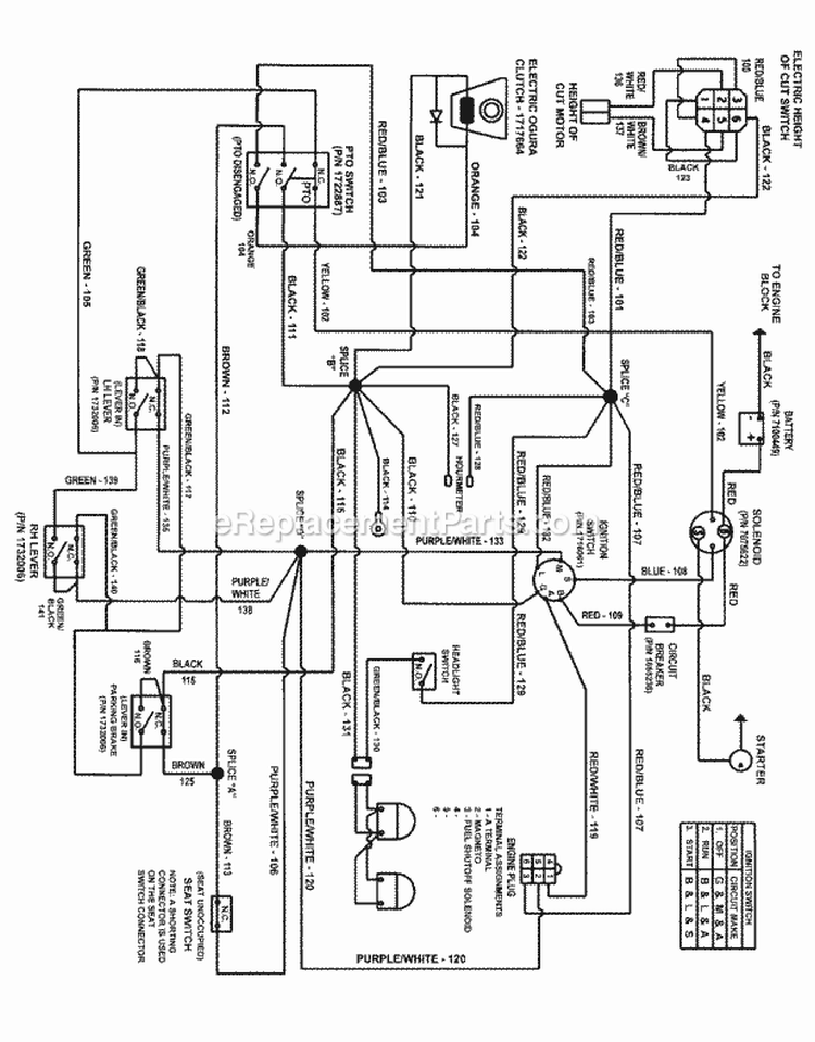Wiring Schematic Diagram and Parts List for 7800375  Simplicity Lawn Tractor