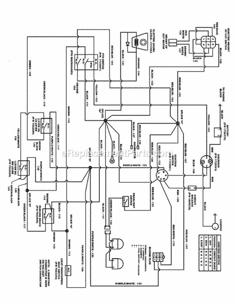 Wiring Schematic Diagram and Parts List for 7800612  Simplicity Lawn Tractor