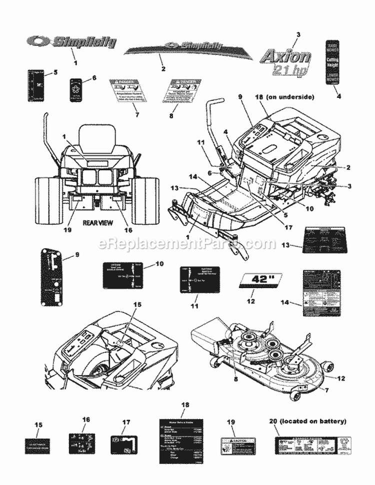 Decal Group Diagram and Parts List for 7800612  Simplicity Lawn Tractor