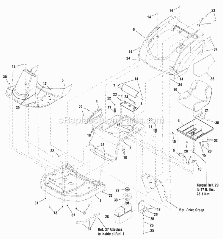 Seat Body Dash  Fuel Tank Group (885305) Diagram and Parts List for 7800675  Simplicity Lawn Tractor