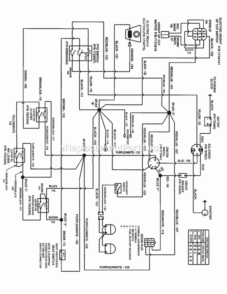 Wiring Schematic (7103412) Diagram and Parts List for 2691036-00  Simplicity Lawn Tractor