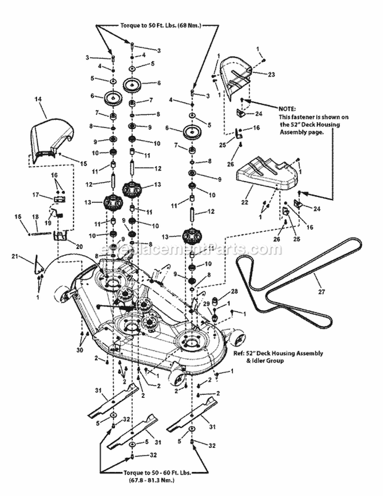 52 Deck Group (7501701C 7501701D) Diagram and Parts List for 7800817  Simplicity Lawn Tractor