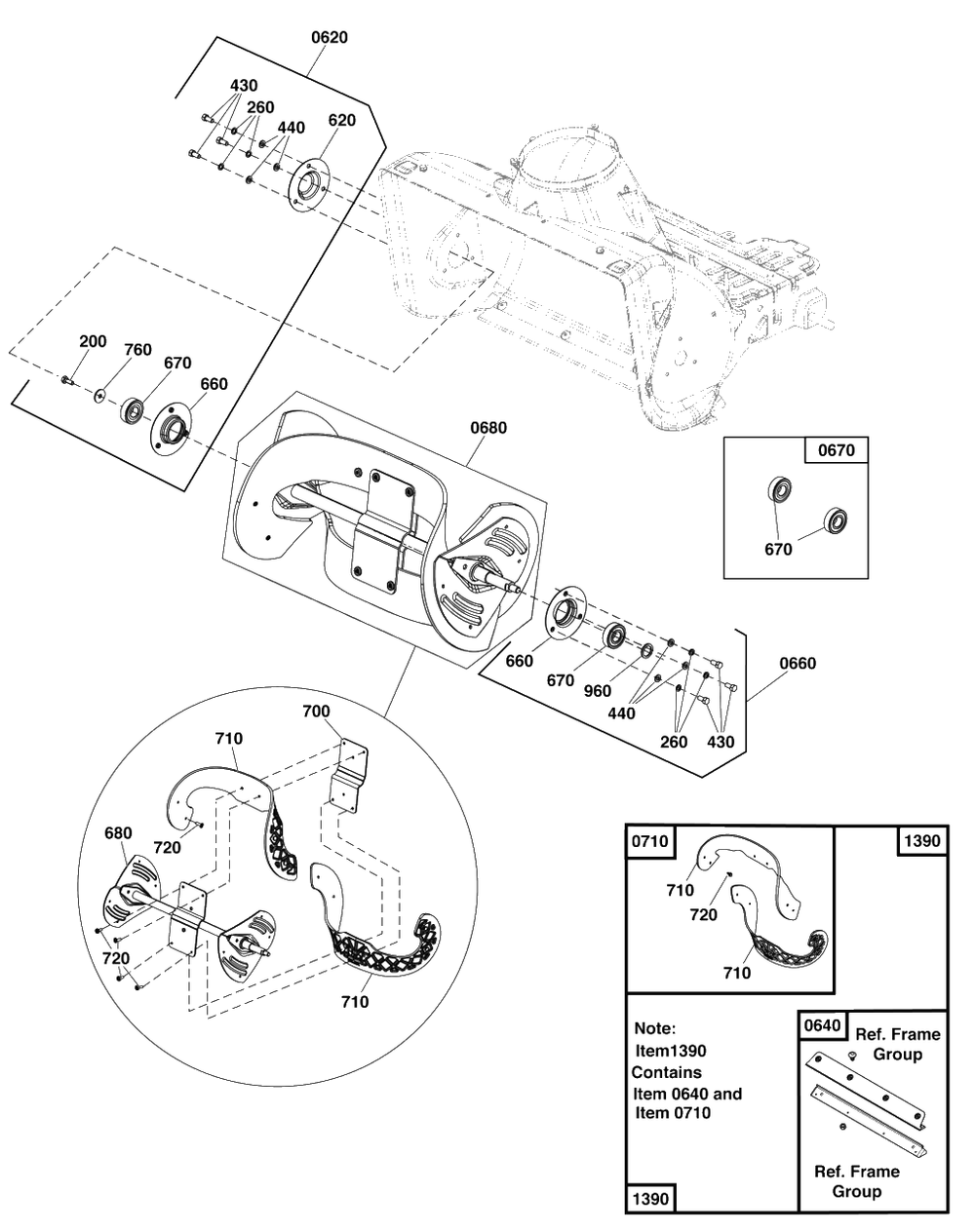 Auger Group Diagram and Parts List for 1022 1697143-01 Simplicity Snow Blower