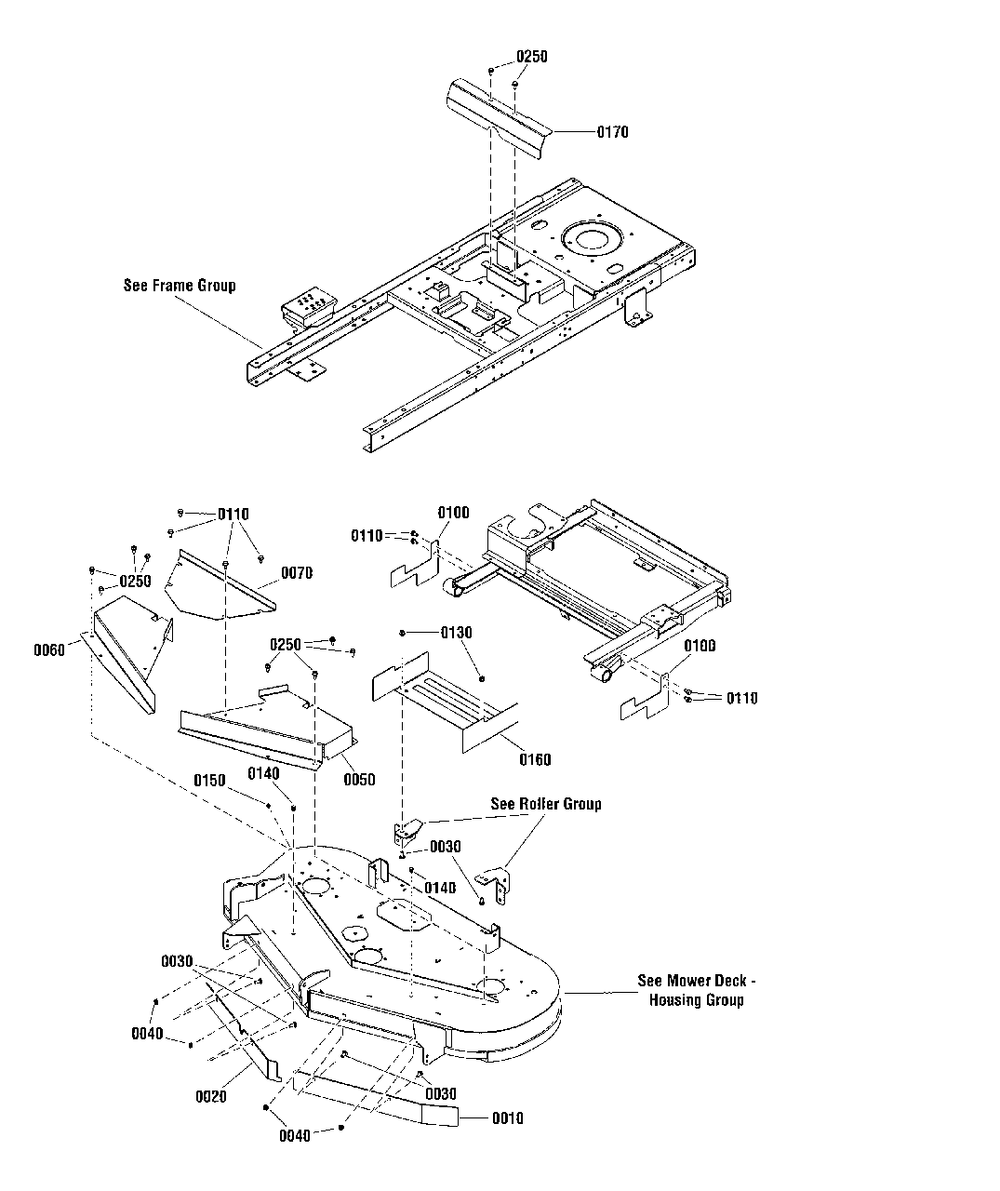 48-Inch Mower Deck - Guarding Group, Susp Diagram and Parts List for SZT250 2691694-00 Simplicity Lawn Tractor