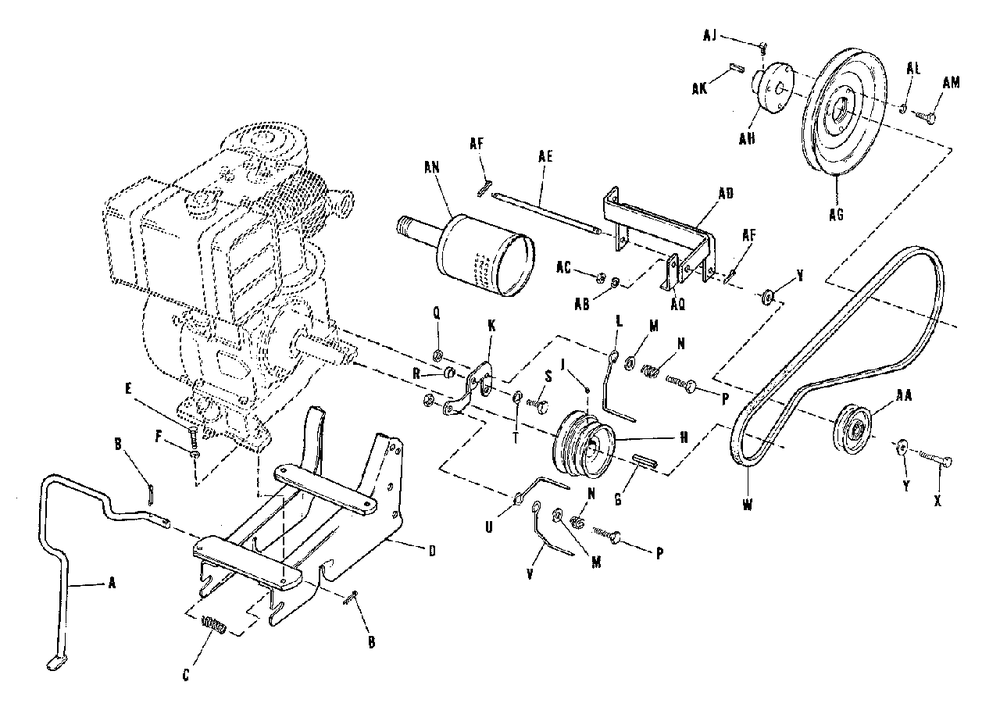 Engine Base And Pulleys Group (3643i01) Diagram and Parts List for W 990389 Simplicity Lawn Tractor