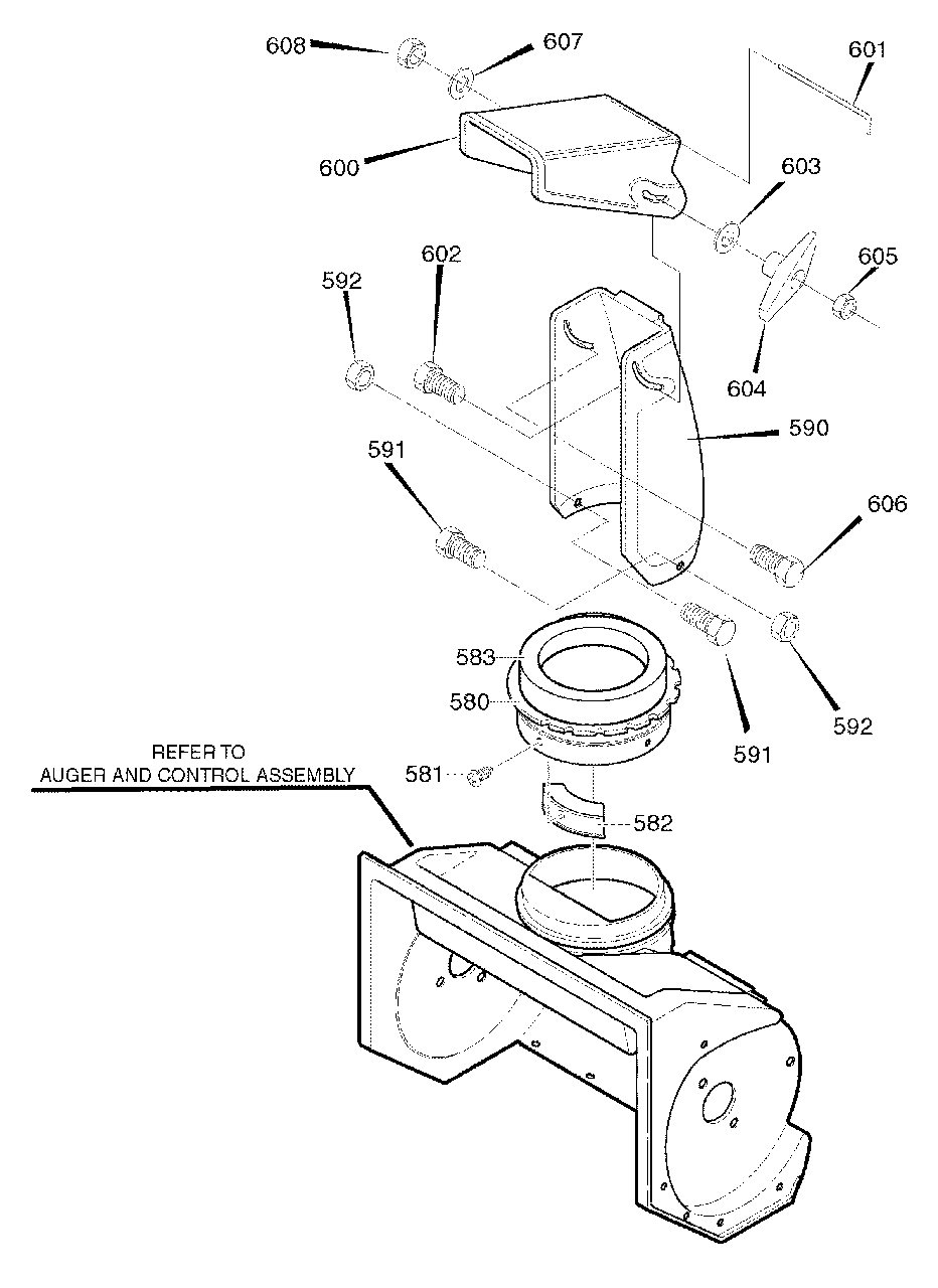 Discharge Chute Diagram and Parts List for 521E 1695701 Simplicity Snow Blower