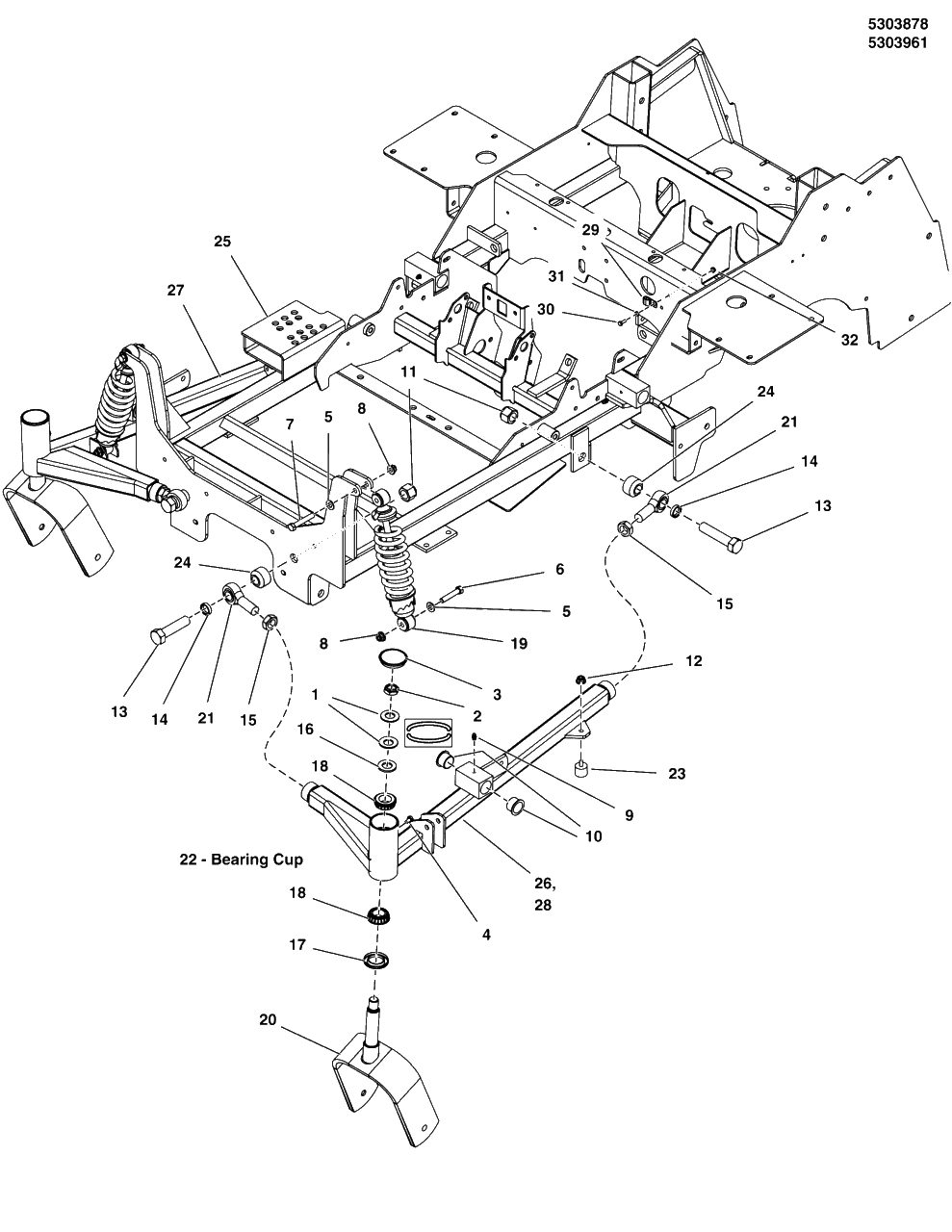 Main Frame And Front Suspension Group Diagram and Parts List for 5901799  Simplicity Lawn Tractor