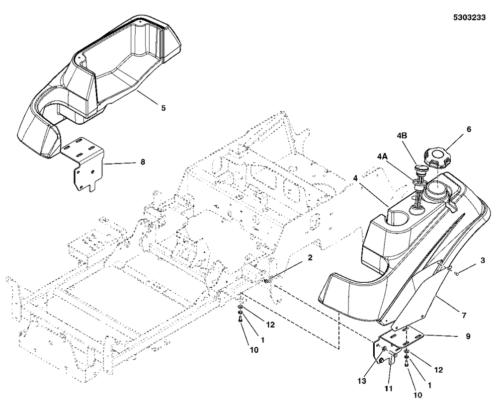 Fuel Tank And Mount Group (5303233) Diagram and Parts List for 5901744  Simplicity Lawn Tractor