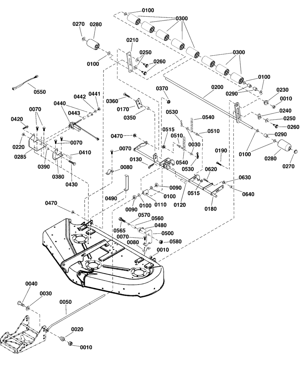 50-Inch (127cm) Mower Deck - Electric Height Adjustment And Roller Bar Group Diagram and Parts List for 1696446-02  Simplicity Lawn Tractor Accessories