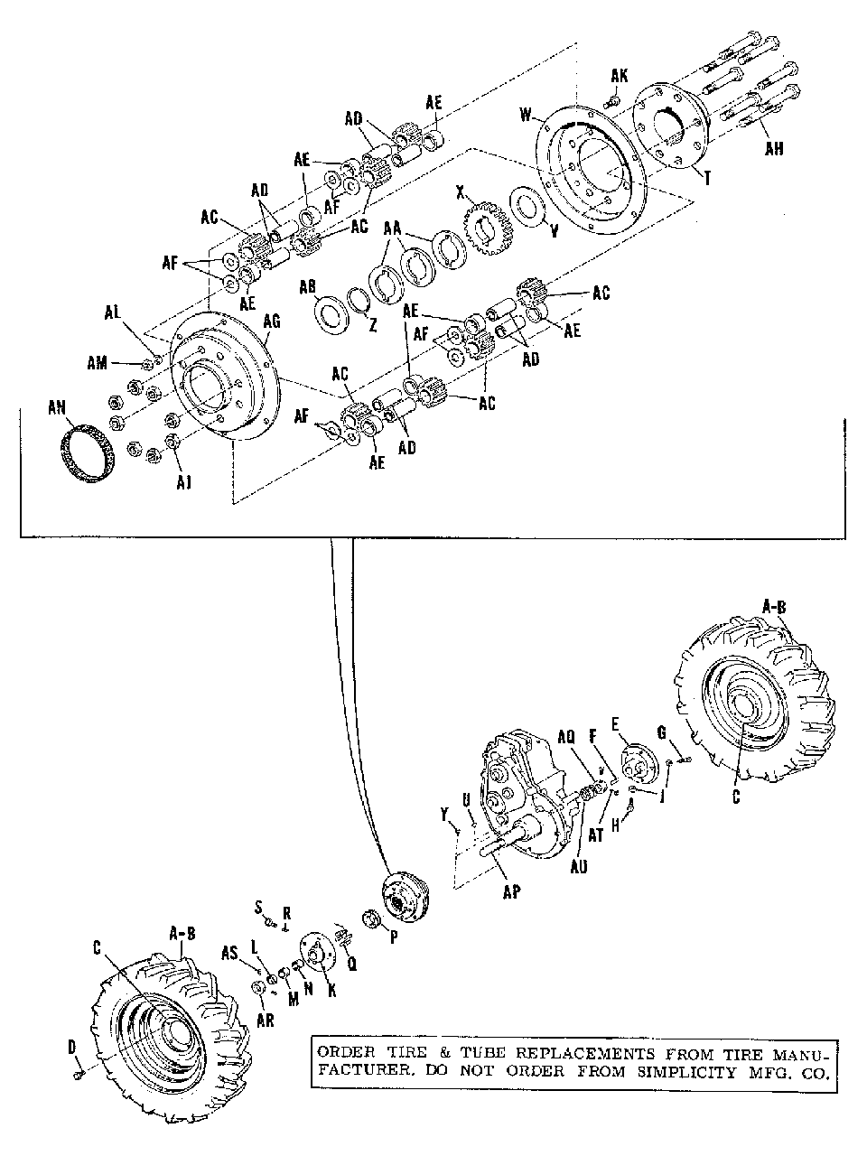 Wheels And Axle Group (3595i02) Diagram and Parts List for W 990214 Simplicity Lawn Tractor