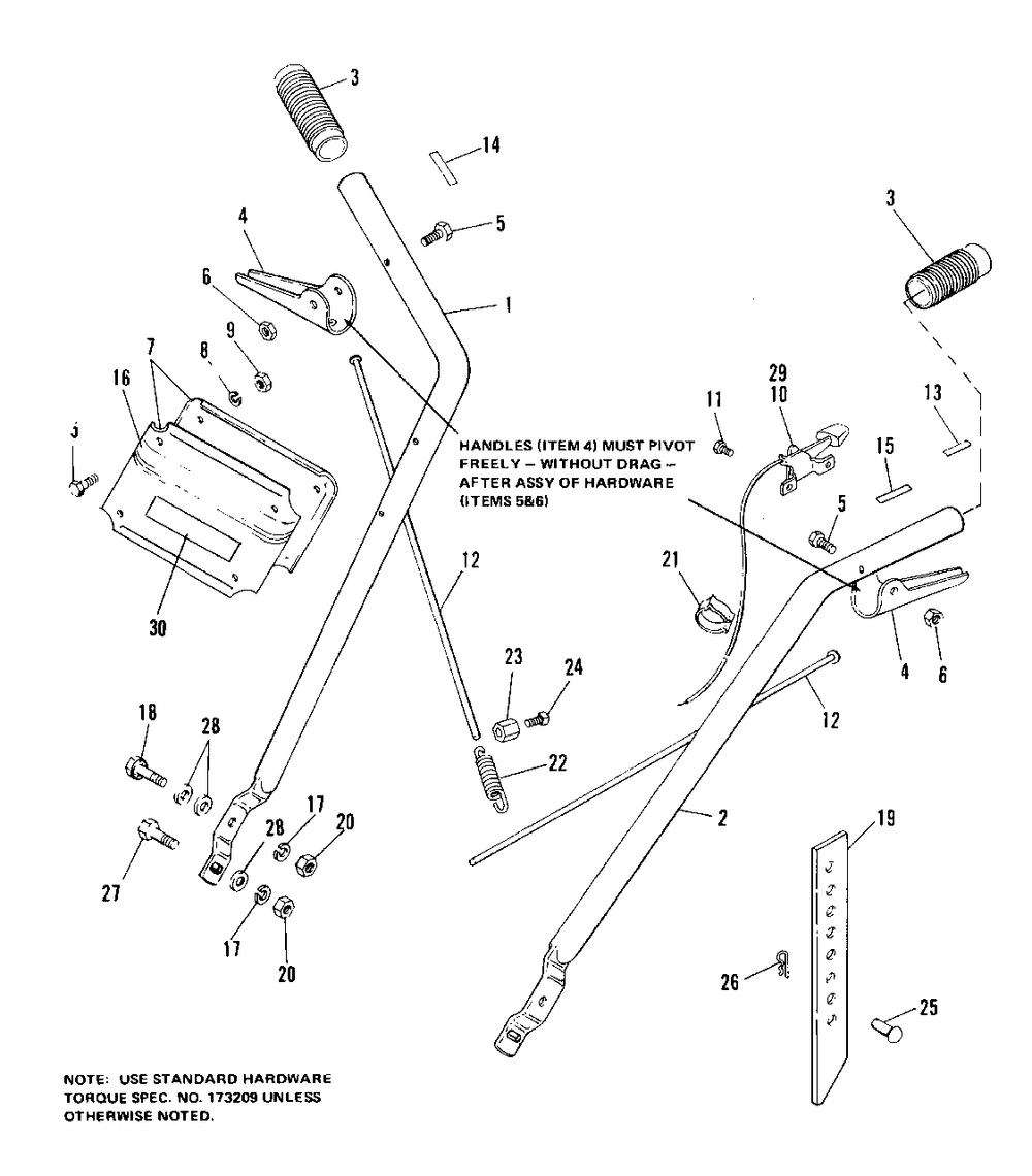 Handle Control And Misc. Group Diagram and Parts List for 1003 1690237 Simplicity Tiller