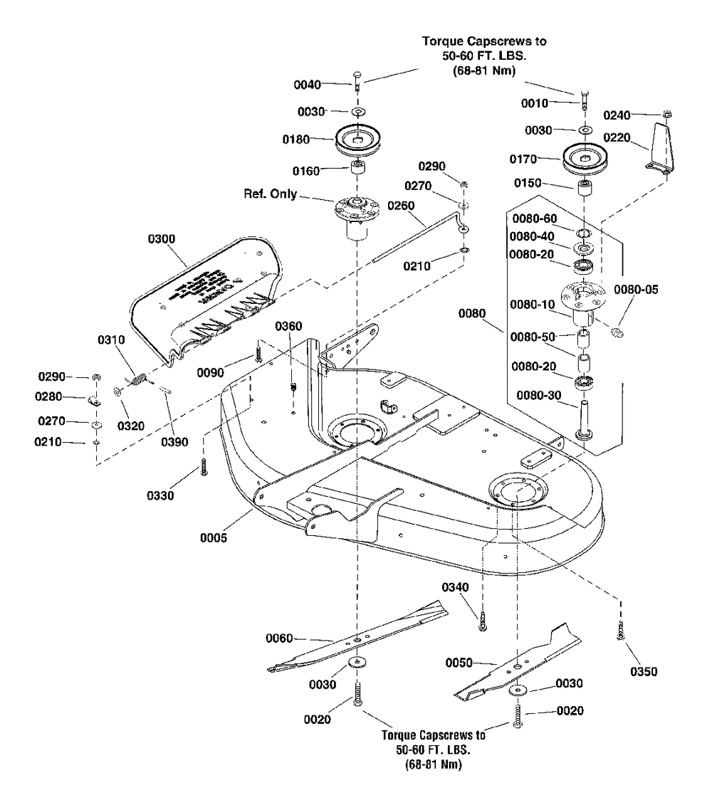 38-Inch (96cm) Mower Deck - Housing, Arbors And Blades Group Diagram and Parts List for 2691454-02  Simplicity Lawn Tractor