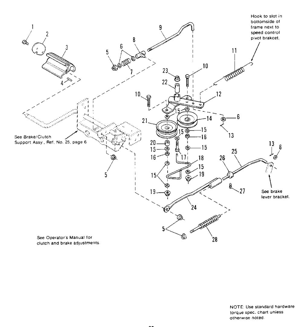 Brake And Clutch Group Diagram and Parts List for 6517H 1691733 Simplicity Lawn Tractor