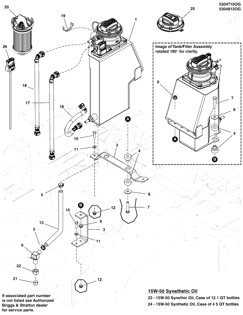 Engine Remote Oil Tank, Hoses, And Mount Group Diagram and Parts List for 5901799  Simplicity Lawn Tractor