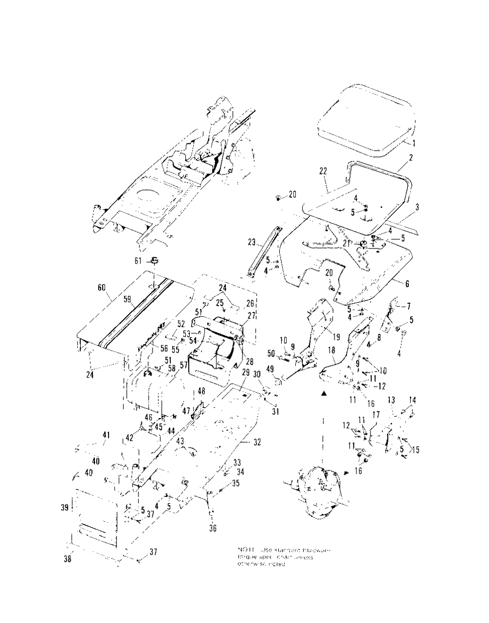 Frame, Hood, Dash And Seat Group Diagram and Parts List for 627 990578 Simplicity Lawn Tractor