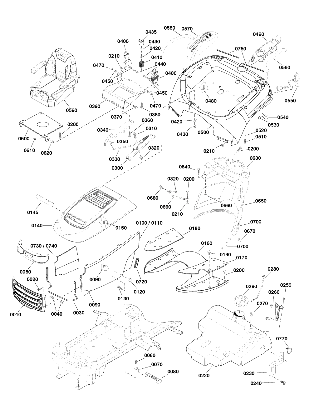 Body Group Diagram and Parts List for 2691523-01  Simplicity Lawn Tractor