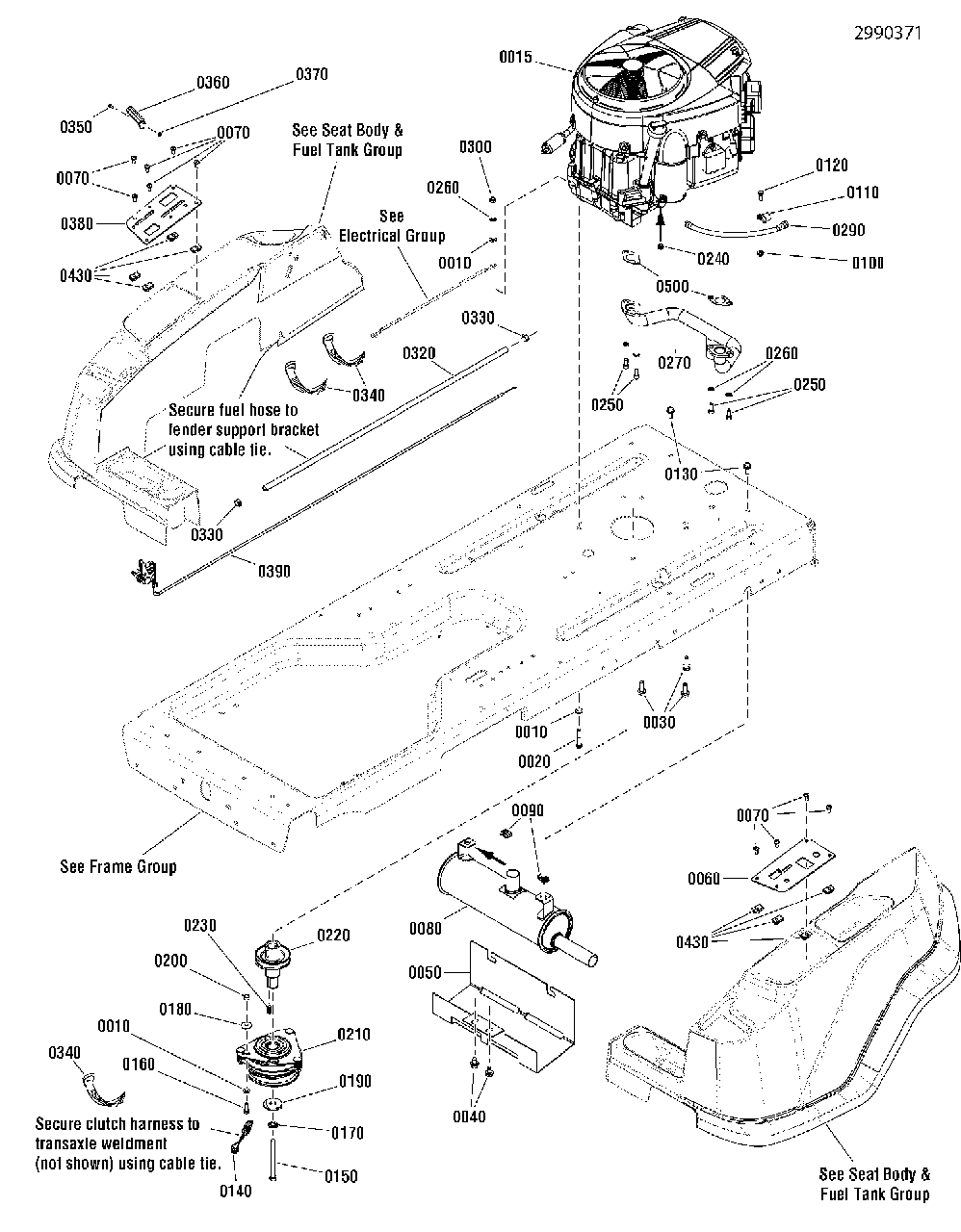 Engine Group Diagram and Parts List for ZT2246 2691037-01 Simplicity Lawn Tractor