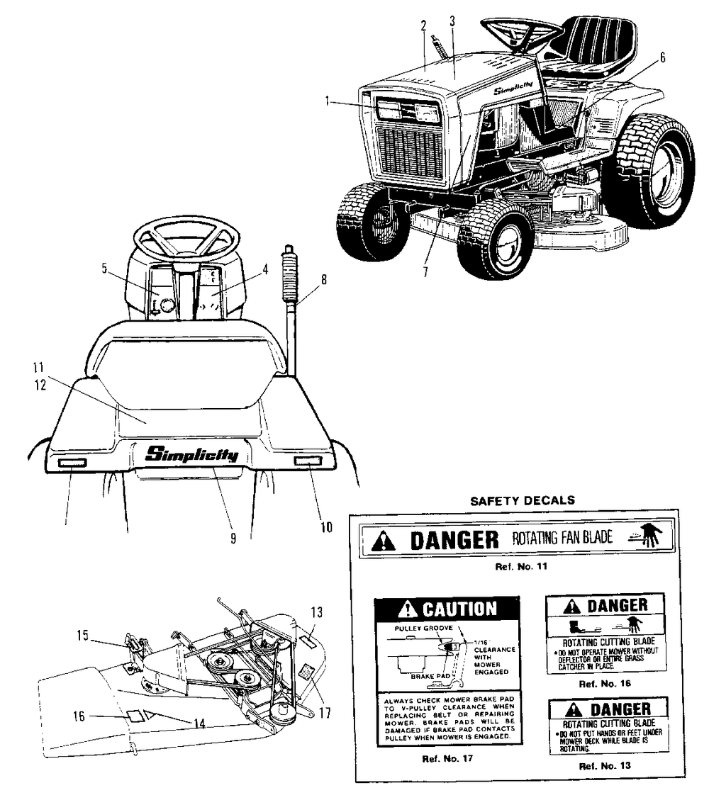 Decal Group 1 Diagram and Parts List for 6517H 1691733 Simplicity Lawn Tractor