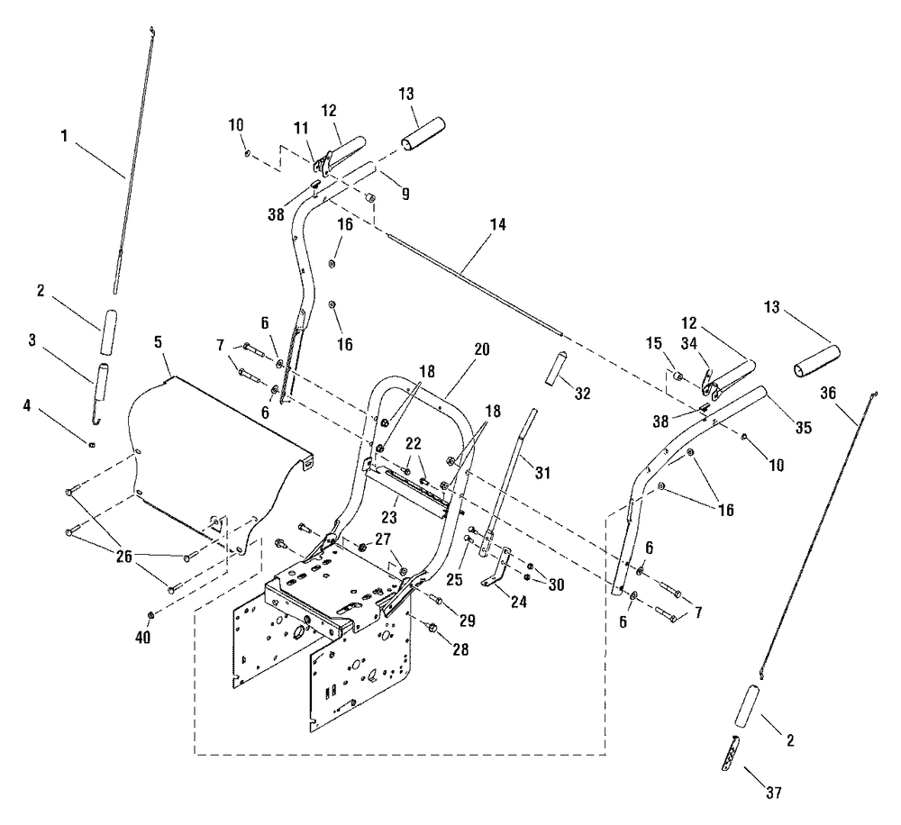 Handles And Controls Group Diagram and Parts List for 924I 1695302 Simplicity Snow Blower