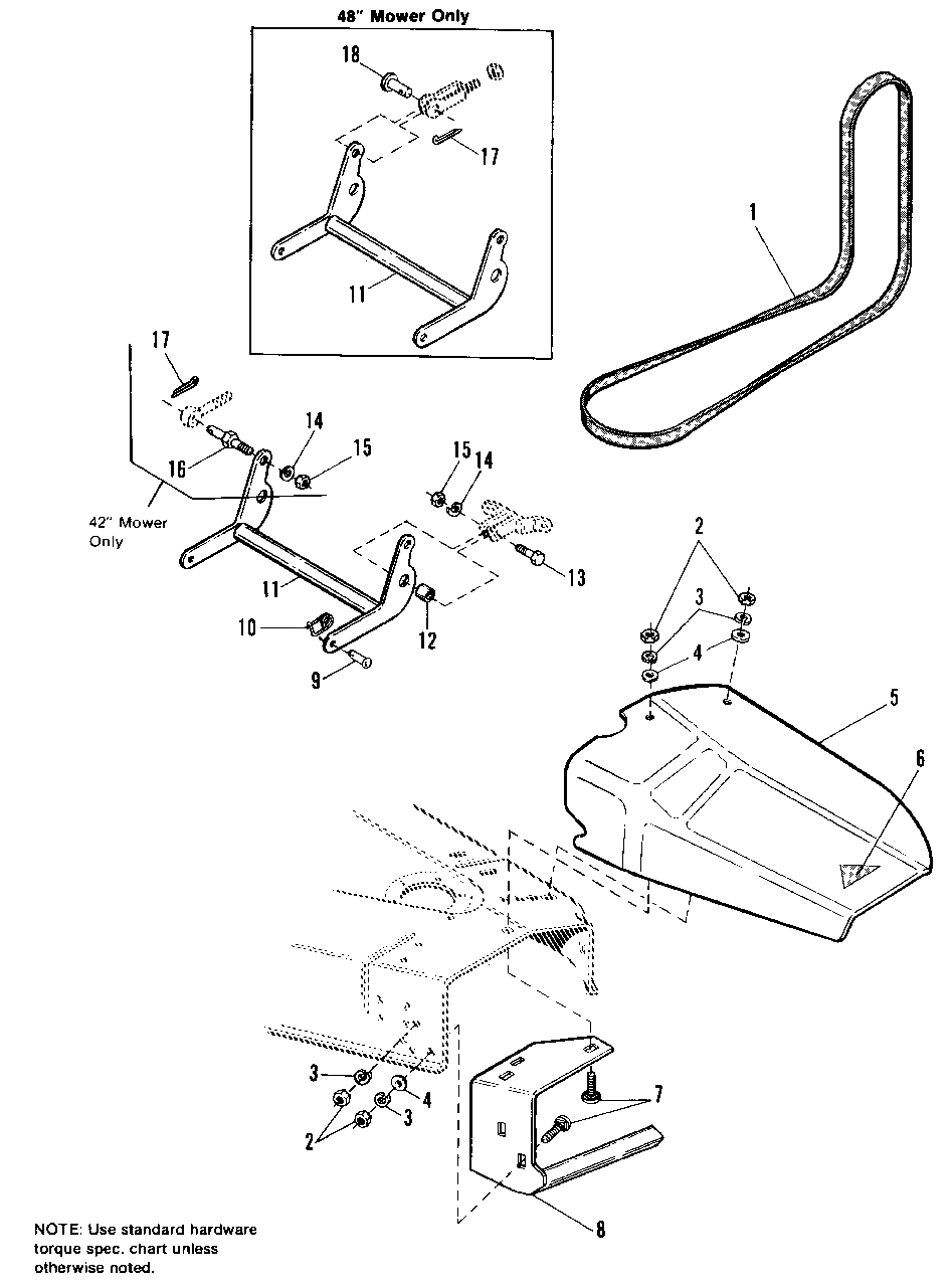 42-Inch And 48-Inch Rotary Mower - Deflector, Stone Guard And Rocker Arm Group Diagram and Parts List for 7112 1691014 Simplicity Lawn Tractor