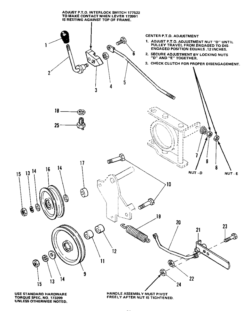 P.T.O. Control Group (7012, 7016, And 7018) Diagram and Parts List for 7012H 1690353 Simplicity Lawn Tractor
