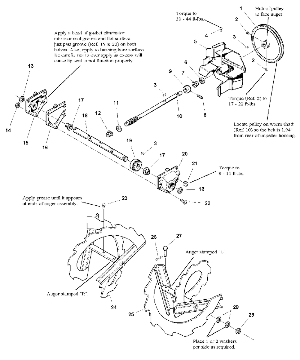 Auger Drive And Impeller Group Diagram and Parts List for 555M 1693980 Simplicity Snow Blower