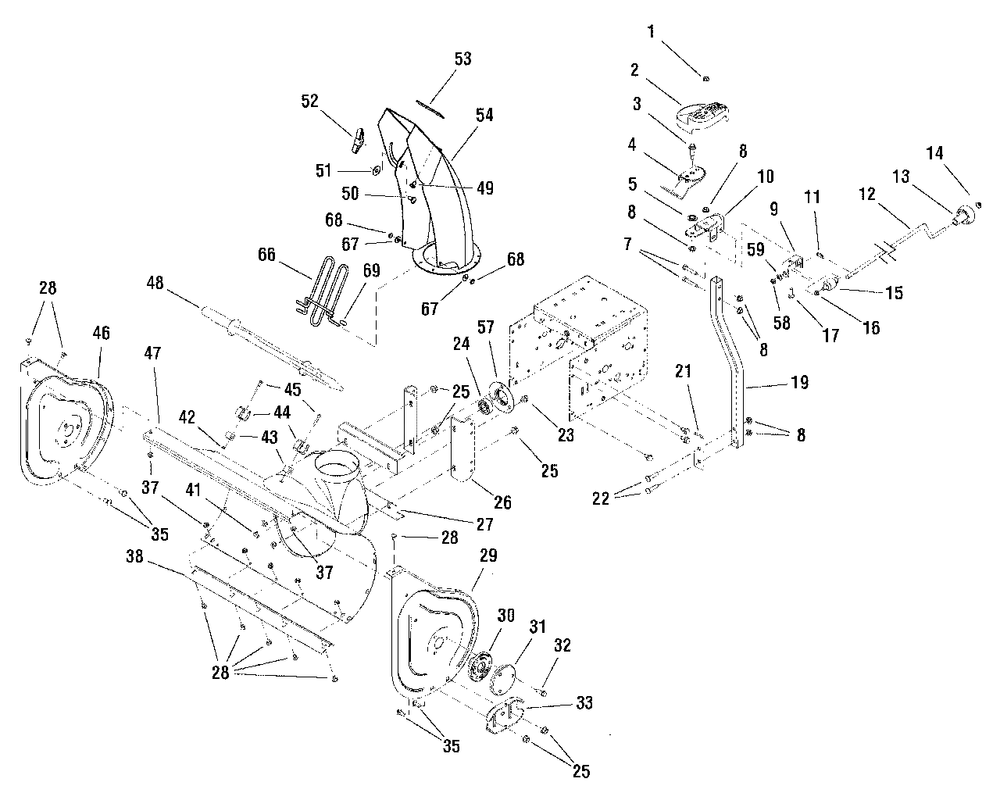 Auger Housing And Chute Group Diagram and Parts List for 924I 1695302 Simplicity Snow Blower