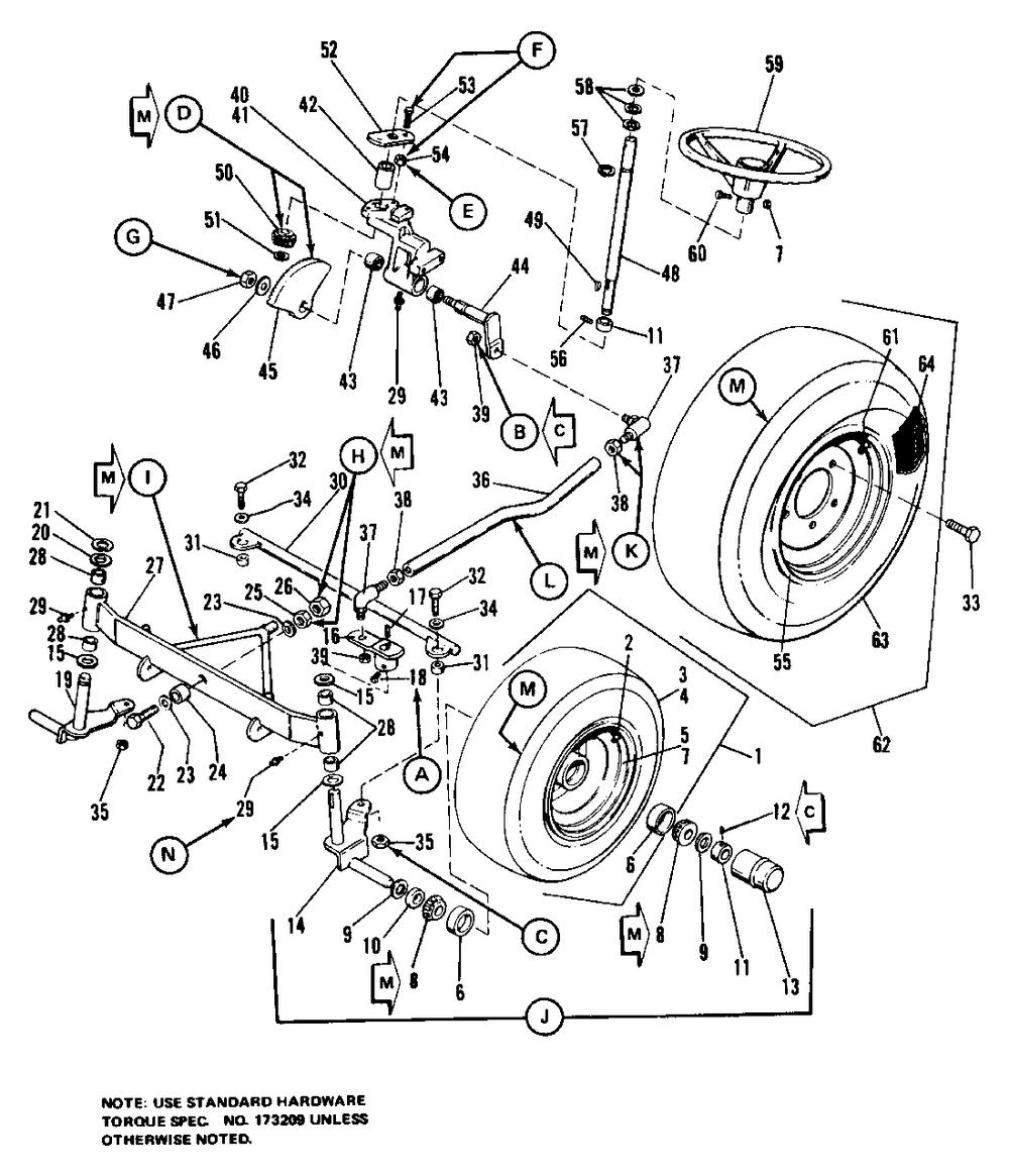 Wheel, Axle And Steering Group Diagram and Parts List for 7014S 1690338 Simplicity Lawn Tractor