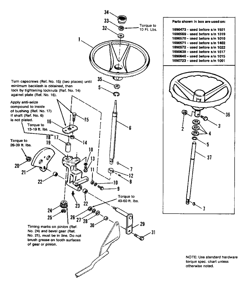 Steering Group - Early Models Diagram and Parts List for 7116H 1690578 Simplicity Lawn Tractor