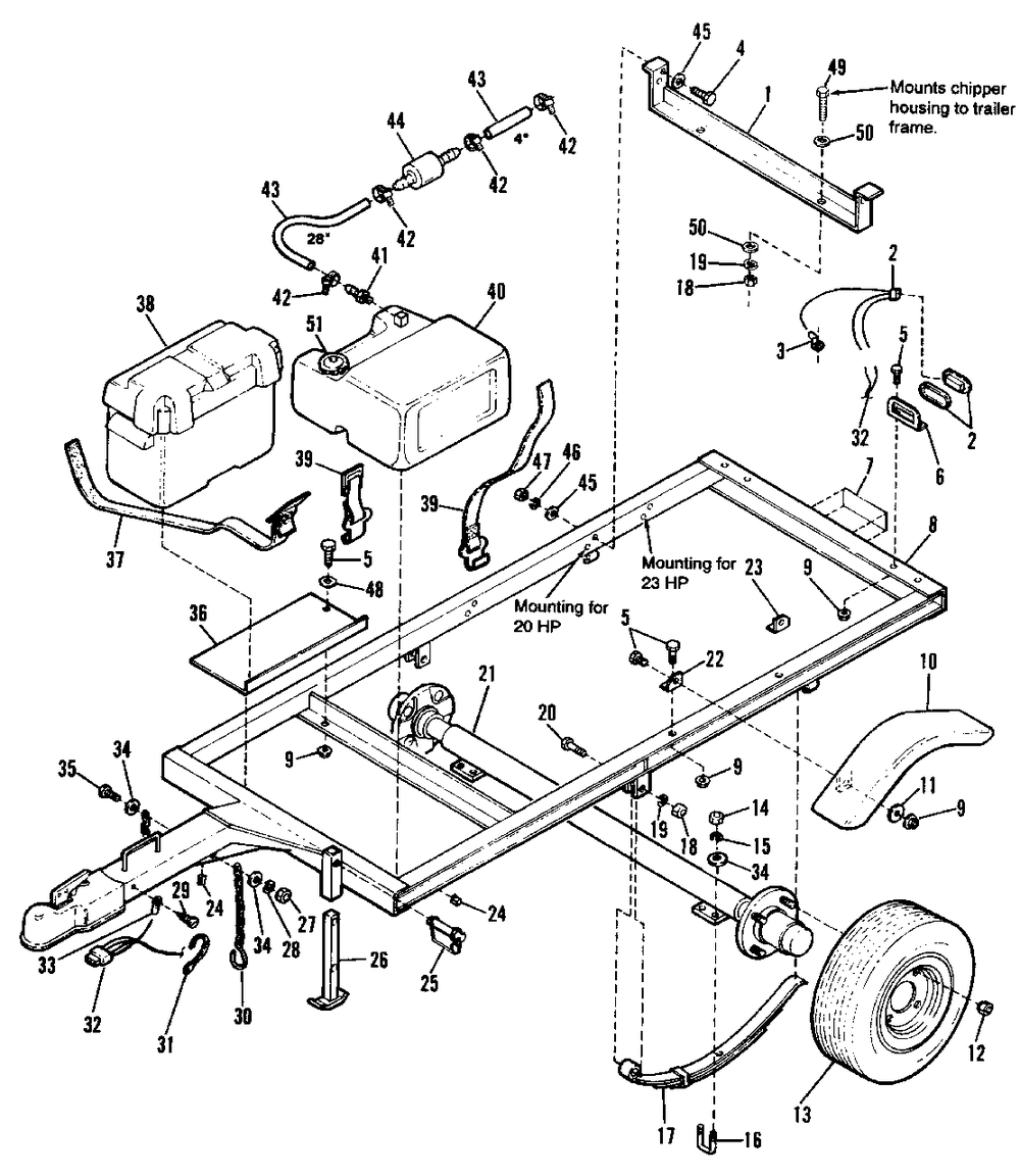 Trailer Group - Models 2020, 2024, 20 Pto And 24 Pto Diagram and Parts List for 2020 1692207 Simplicity Chipper Shredder