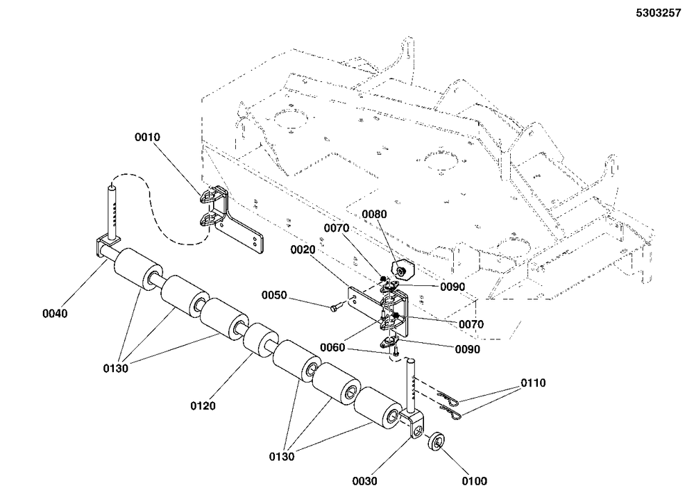52-Inch Mower Deck - Rear Roller Bar (5303257) Diagram and Parts List for 5901743  Simplicity Lawn Tractor
