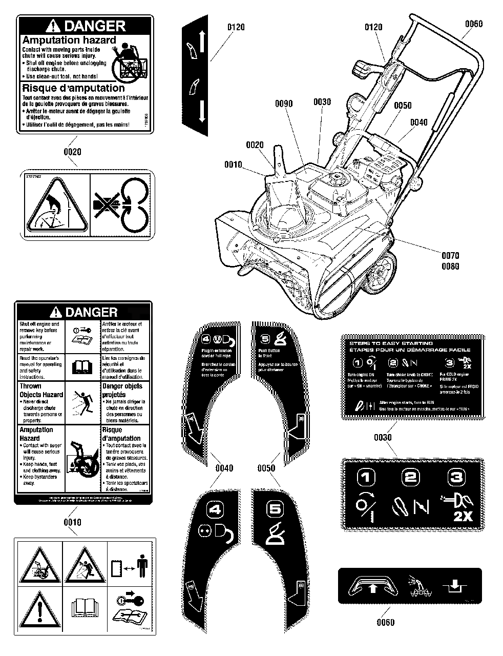 Decals Group Diagram and Parts List for SS7522E 1696231-00 Simplicity Snow Blower