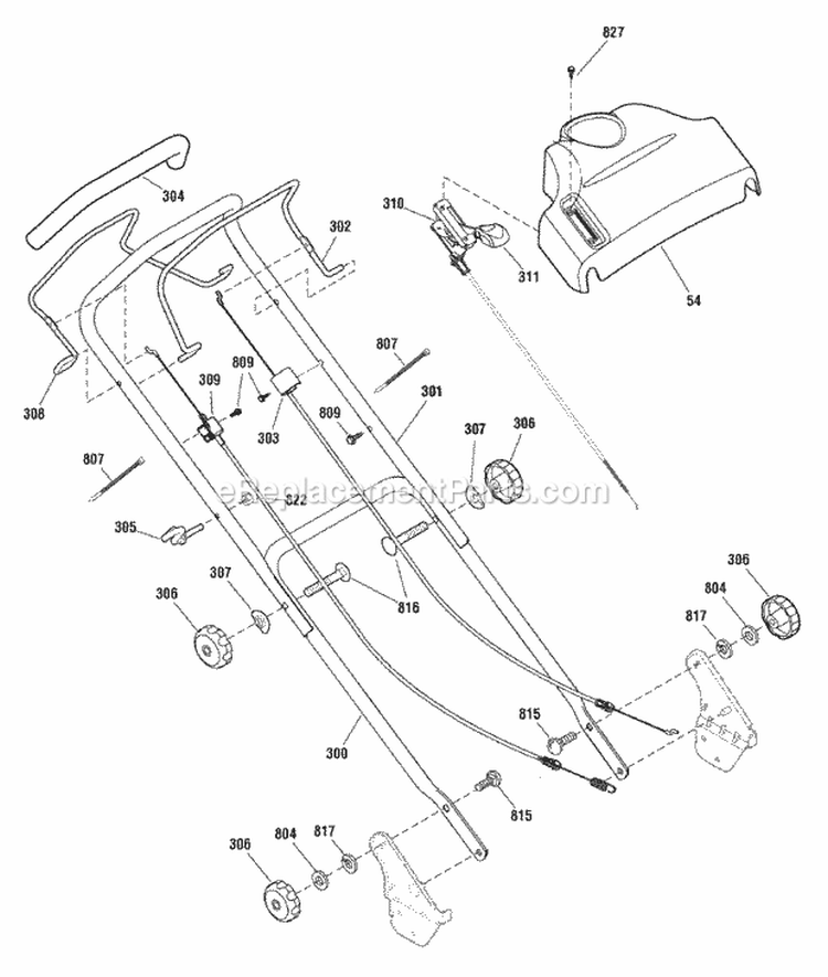 Handles Group (881248Ha) Diagram and Parts List for 881248  Simplicity Lawn Mower