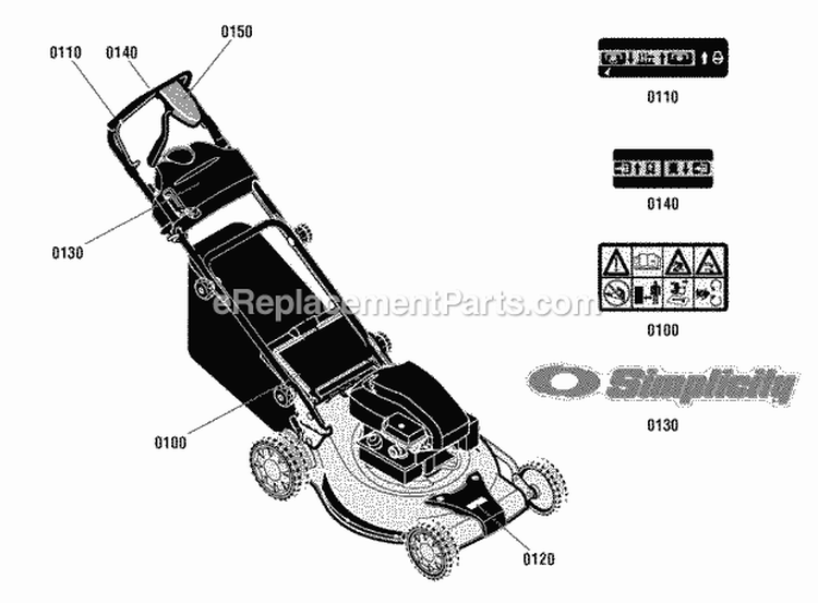 Decals Group (881249Dcl) Diagram and Parts List for 881249  Simplicity Lawn Mower