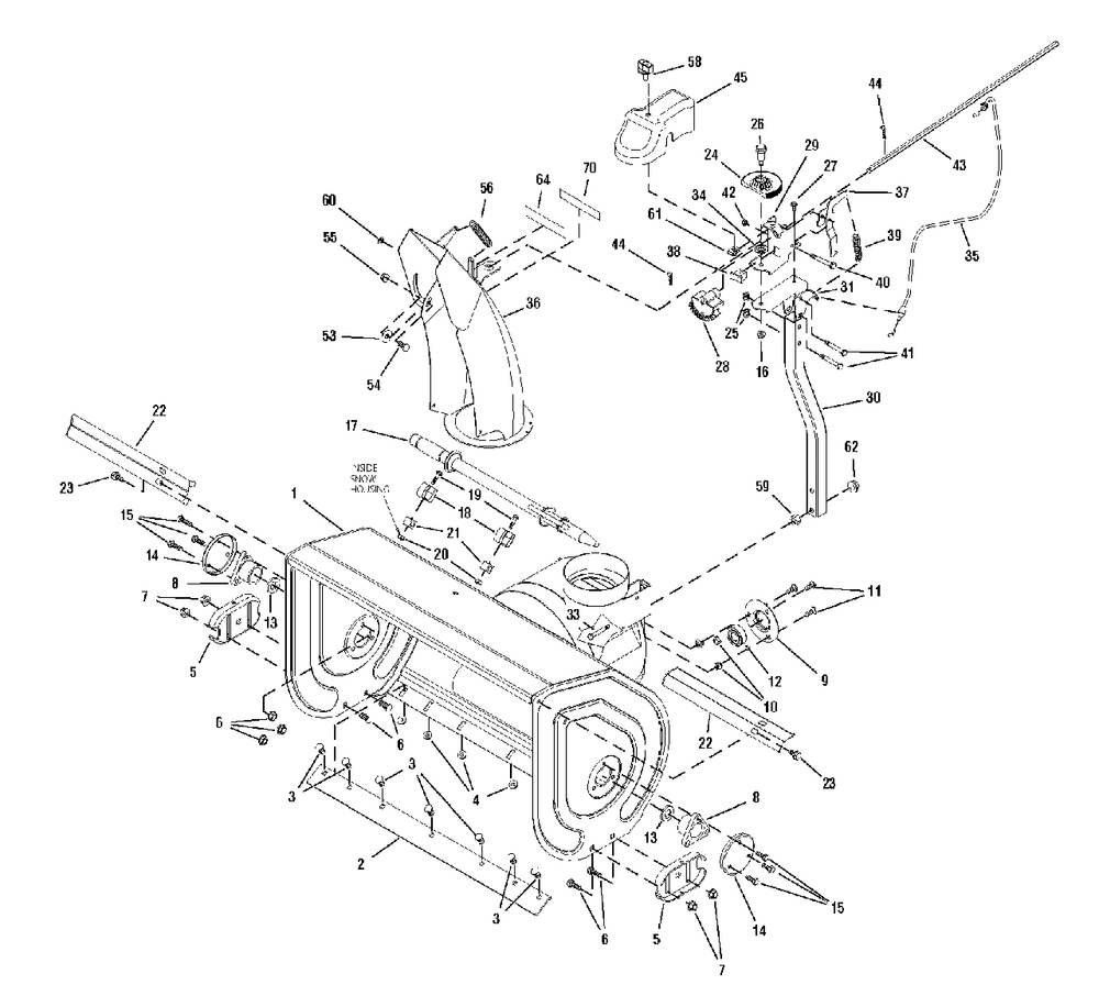 Auger Housing And Chute Group Diagram and Parts List for L10575E 1694986 Simplicity Snow Blower
