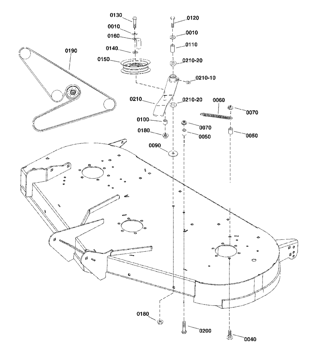 48-Inch (122cm) Mower Deck - Clutch And Support Group Diagram and Parts List for 2691669-00  Simplicity Lawn Tractor