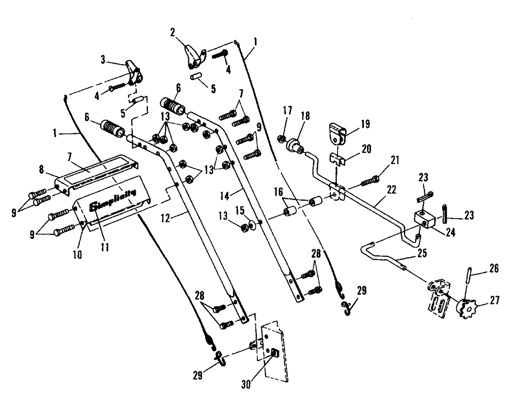 Handles And Controls Diagram and Parts List for 555M 1690900 Simplicity Snow Blower