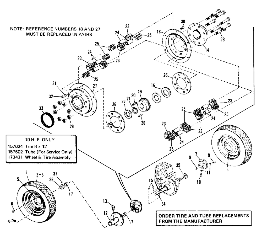 Rear Wheels And Axle Diagram and Parts List for 3410S 990756 Simplicity Lawn Tractor