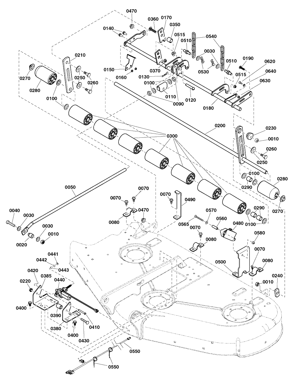 50-Inch (127cm) Mower Deck - Height Adjust And Roller Group Diagram and Parts List for 2691675-00  Simplicity Lawn Tractor