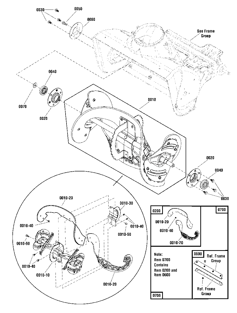 Auger Group Diagram and Parts List for 1022EX 1696726-00 Simplicity Snow Blower